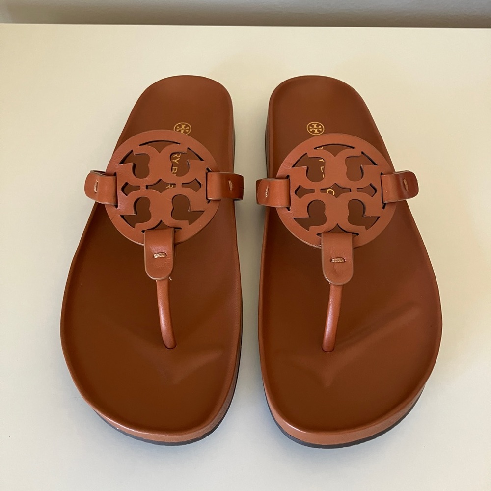 New Tory Burch Miller Cloud Sandals, 8.5, Bourbon Miele